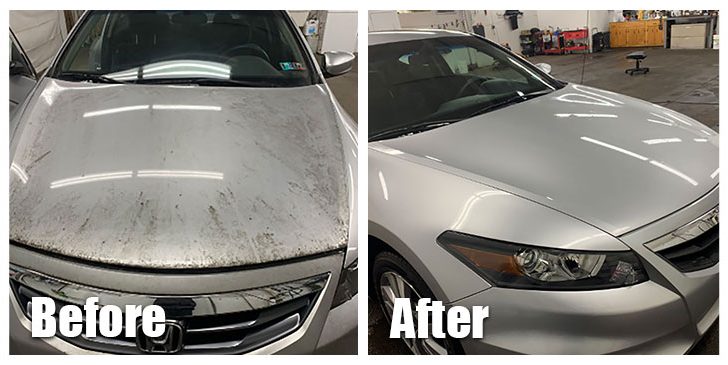 Honda hood before and after polish