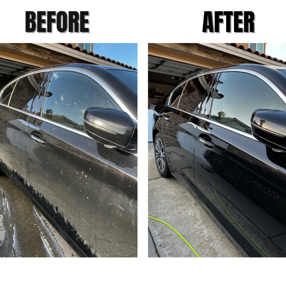 Black sedan before and after paint correction