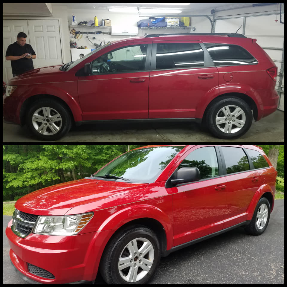 Red SUV before and after